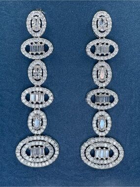 Swarovski Crystal Elements White Crystal Statement Art Deco Dangle Earrings